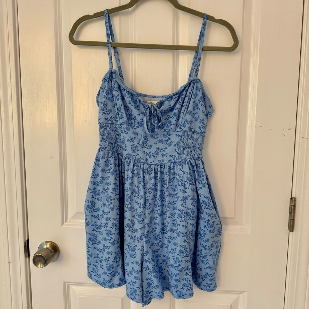 Hollister Sofia Side Smocked Knit Romper in Light Blue Floral